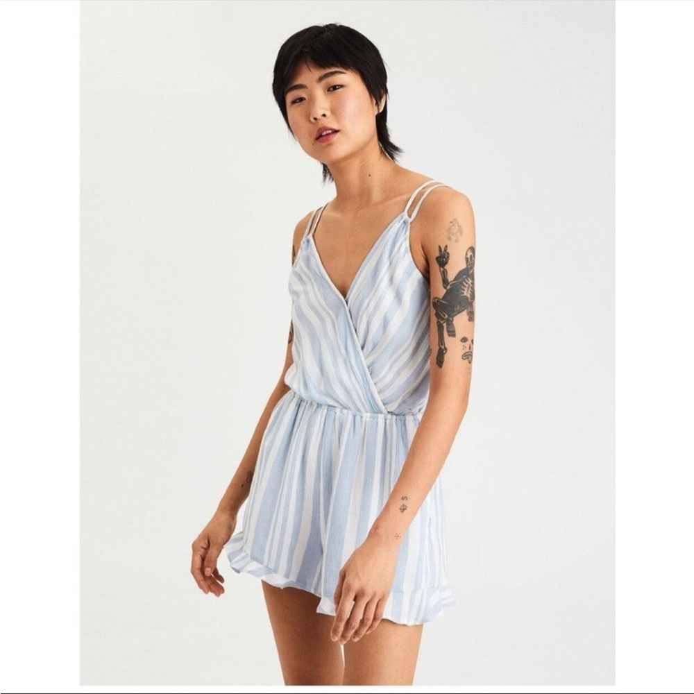 American Eagle Blue and White Striped Tie Back Romper Size XS